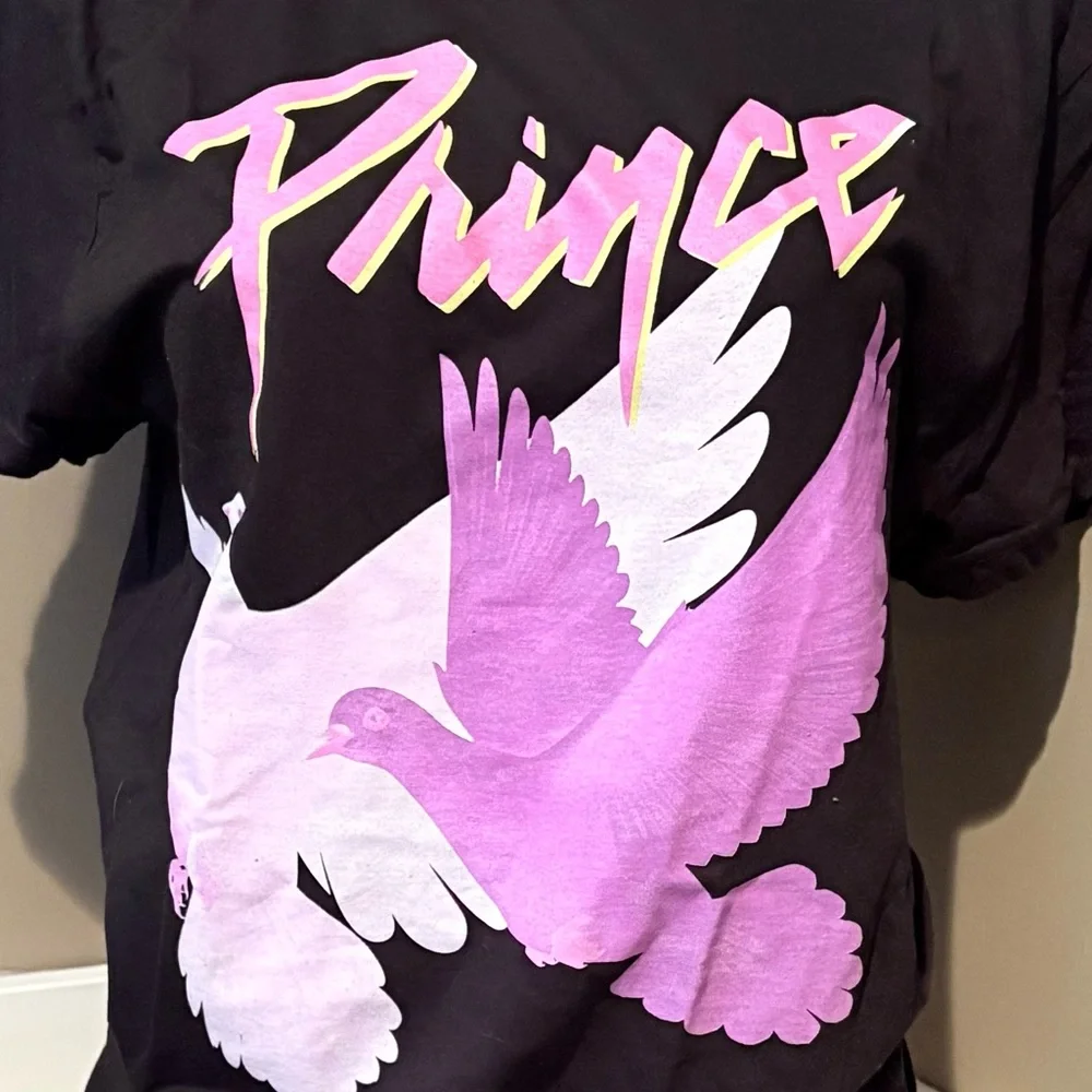 Prince Black Graphic Tee with Pink Dove Design Size Medium - Picture 2 of 4